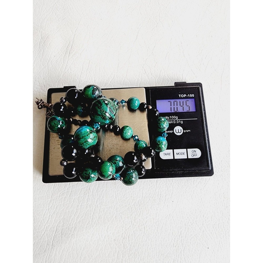 Vintage Sterling Graduated Beaded CHRYSOCOLLA ONYX Necklace - Picture 10 of 10